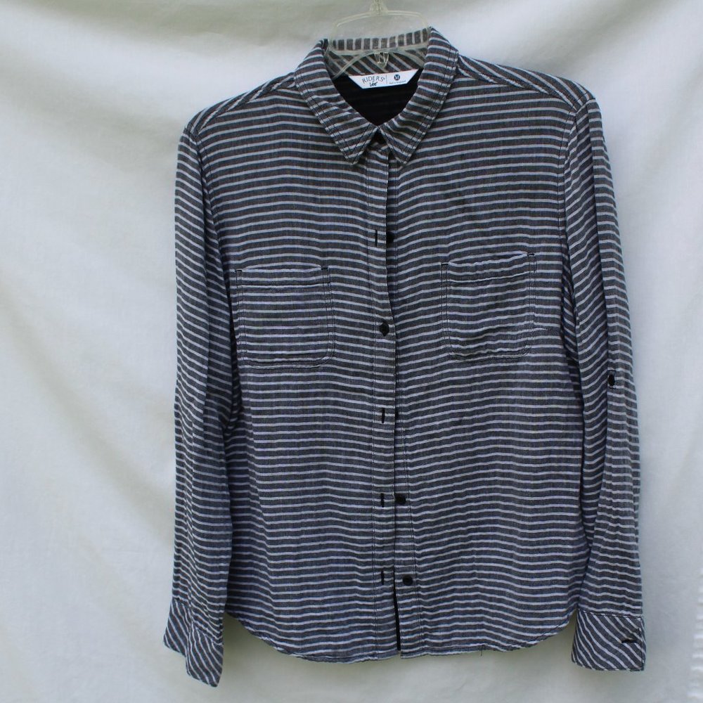 Women's Riders by Lee Black White Striped Top Sz M